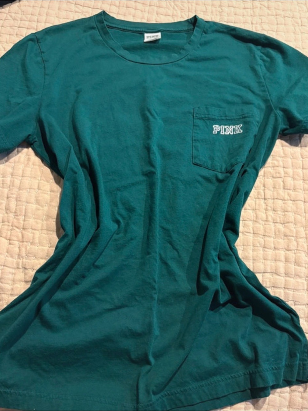 PINK Victoria's Secret Teal Short Sleeve Pocket Tee